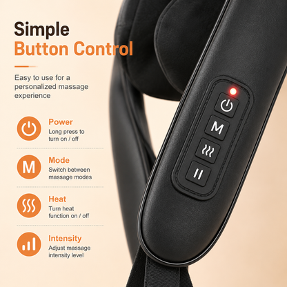 Massage device with control buttons on a beige background